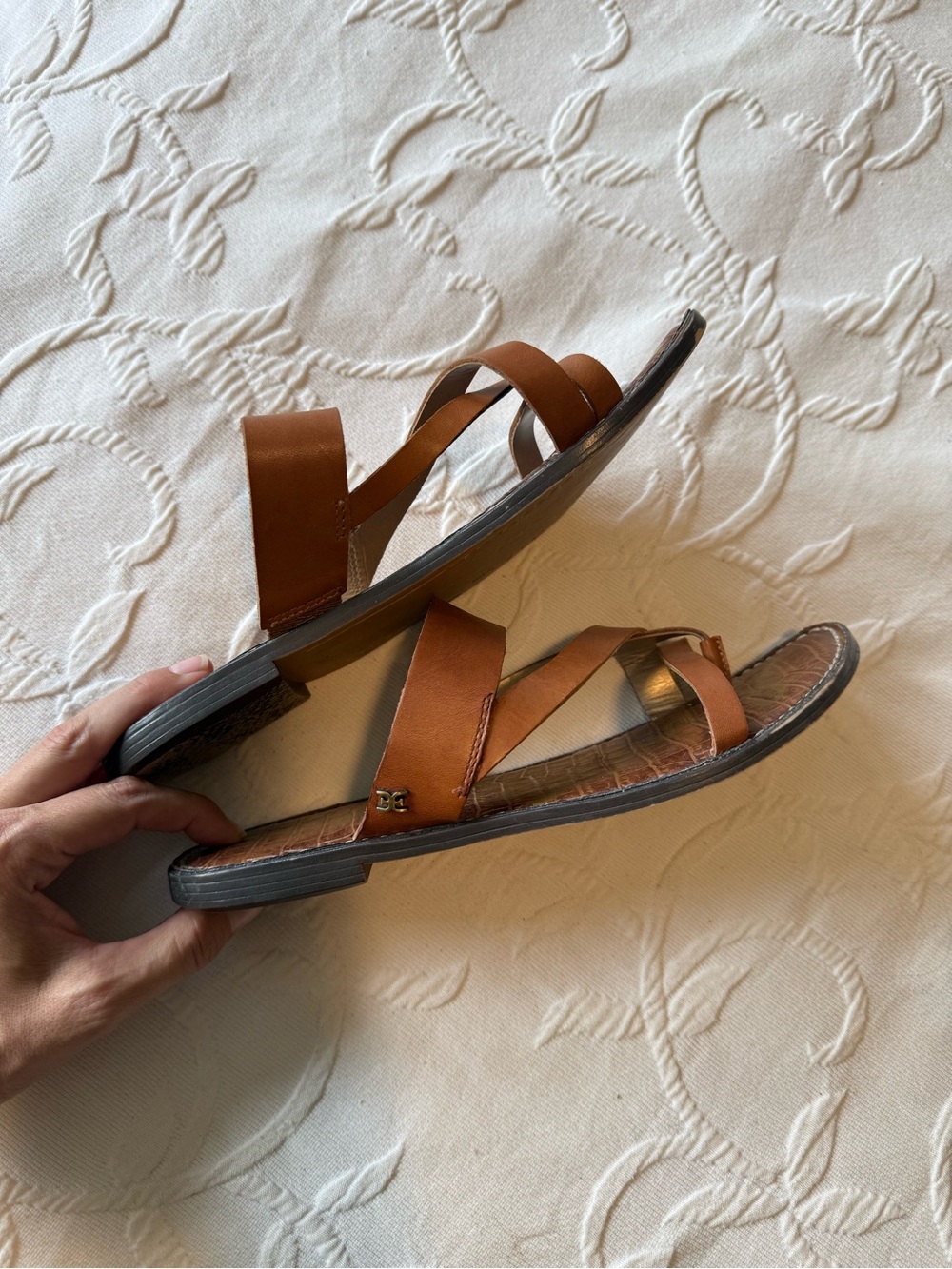 Sam Edelman Brown Leather Crossover Slide Sandals - Picture 4 of 6